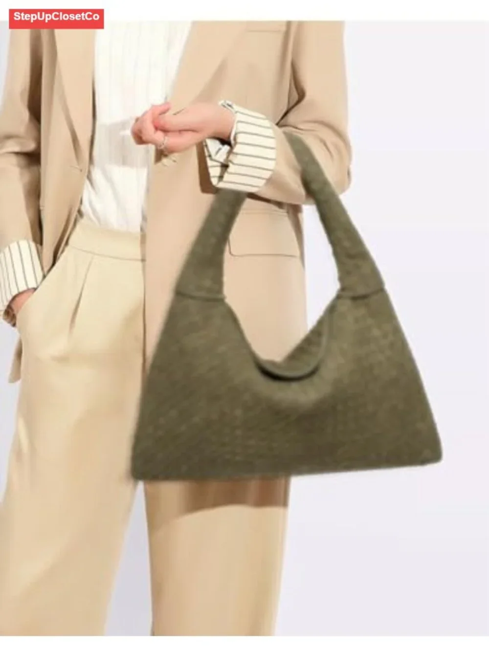 Slouchy Woven Suede Hobo Bag Crossbody Crescent Shoulder Satchel Tote